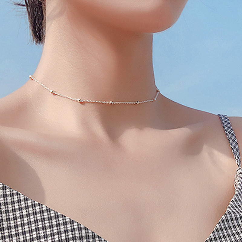 

Refill Beads Choker Necklaces For Women Round Doug Metal Collar Collarbone Chain Fashion Jewelry Gift For Girls KBN058