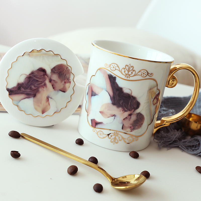 

DIY Custom Photo Coffee Mug with Lid Spoon Creative Ceramic Cup Couple Birthday Unique Ceramic Coffee Mug Best Gift for Friends, Custom diy one piece