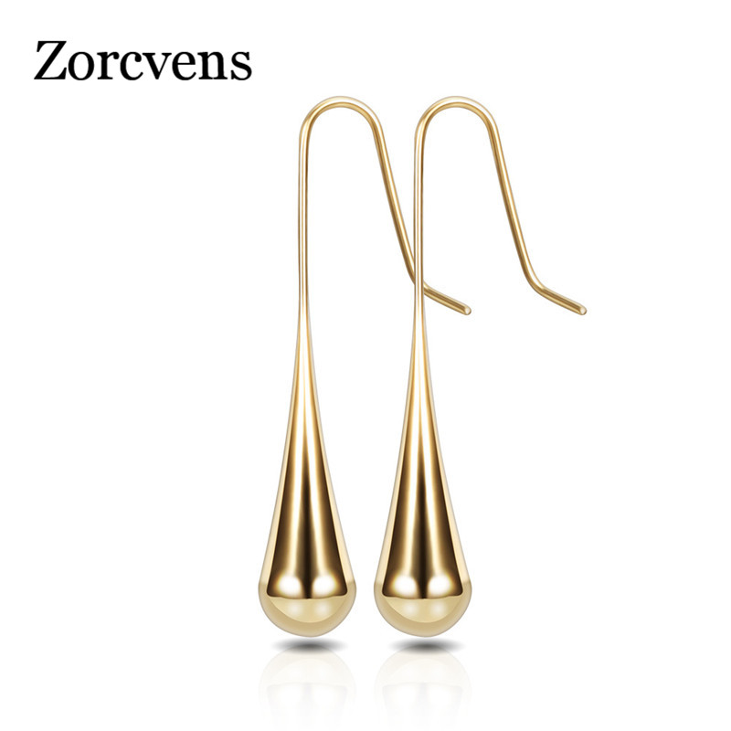 

ZORCVENS Fashion Men Womens High Polish Smooth Drop Water Jewelry Earring Stainless Steel Gold Black Rose Gold Earrings