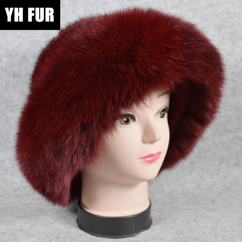 

Outdoor Winter Warm Soft Knitted Real Genuine Fur Hats Women Real Caps Beanies Party Hat Skullies, Black