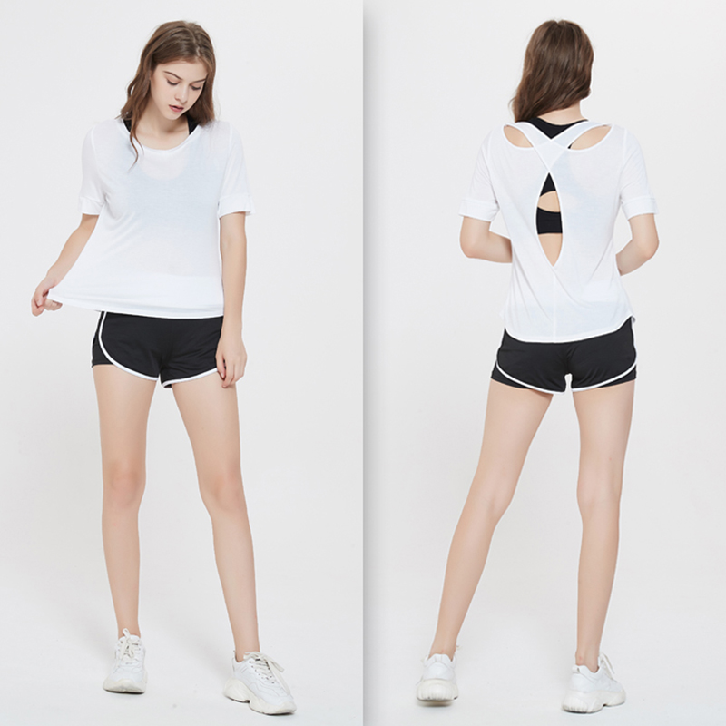 

Women Tshirts Crz Sexy Yoga Top Solid Color Gym Sport Beauty Back Running Workout Athletic for Yoga Training Fitness Sport Shirt, Black