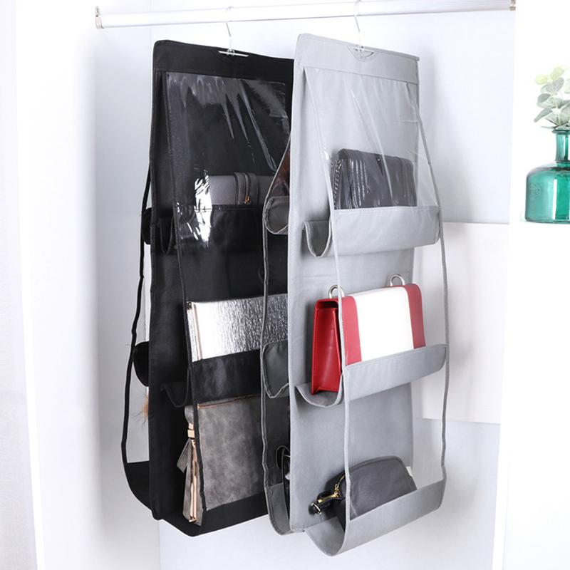 

Storage Bag Hanging Dustproof Closet Organizer Transparent 6 Pockets for Home JS22, Black