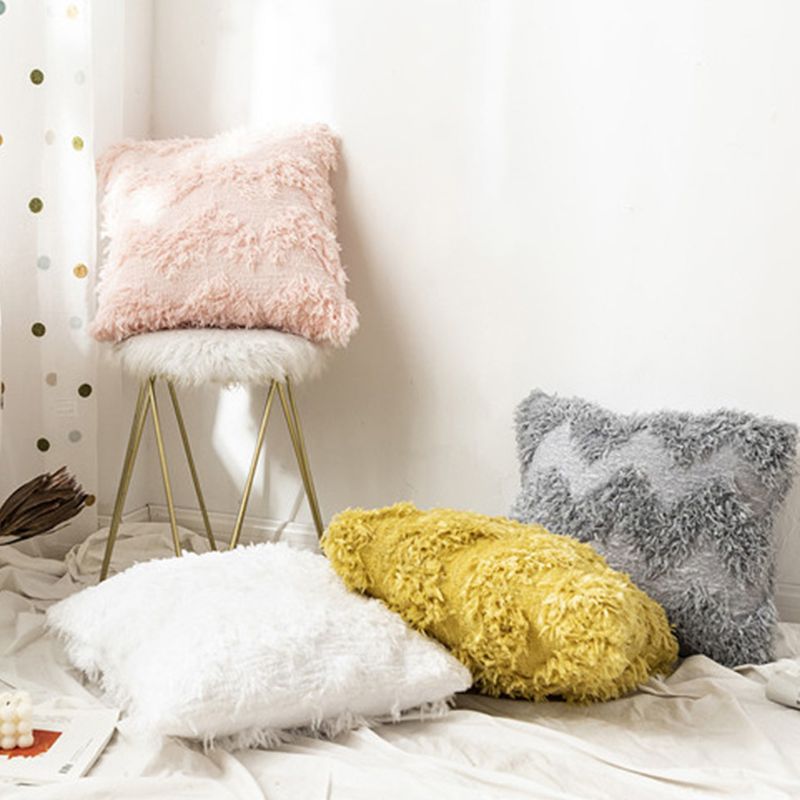 

Nordic Style Fluffy Plush Fuzzy Throw Pillow Case Tufted Feather Tassels Boho Cushion Cover for Sofa Couch Home Decor, Yellow