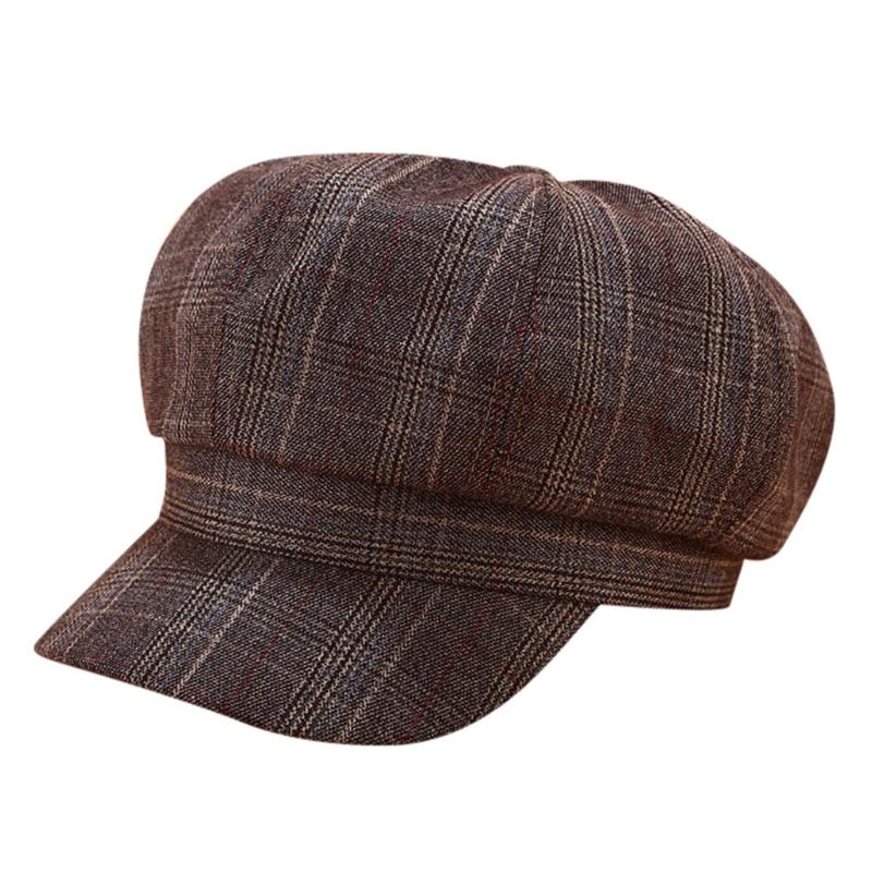 

2020 Spring Autumn Women Cap Hats Berets British Western Style Vintage Cap Classic Plaid Beret Newsboy Berets, As show