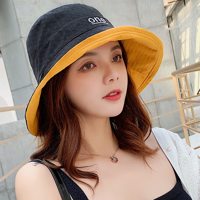 

Korean style summer women's sun hats multi color patchwork letter print double-sided wearable summer hats for women, Brown black hats