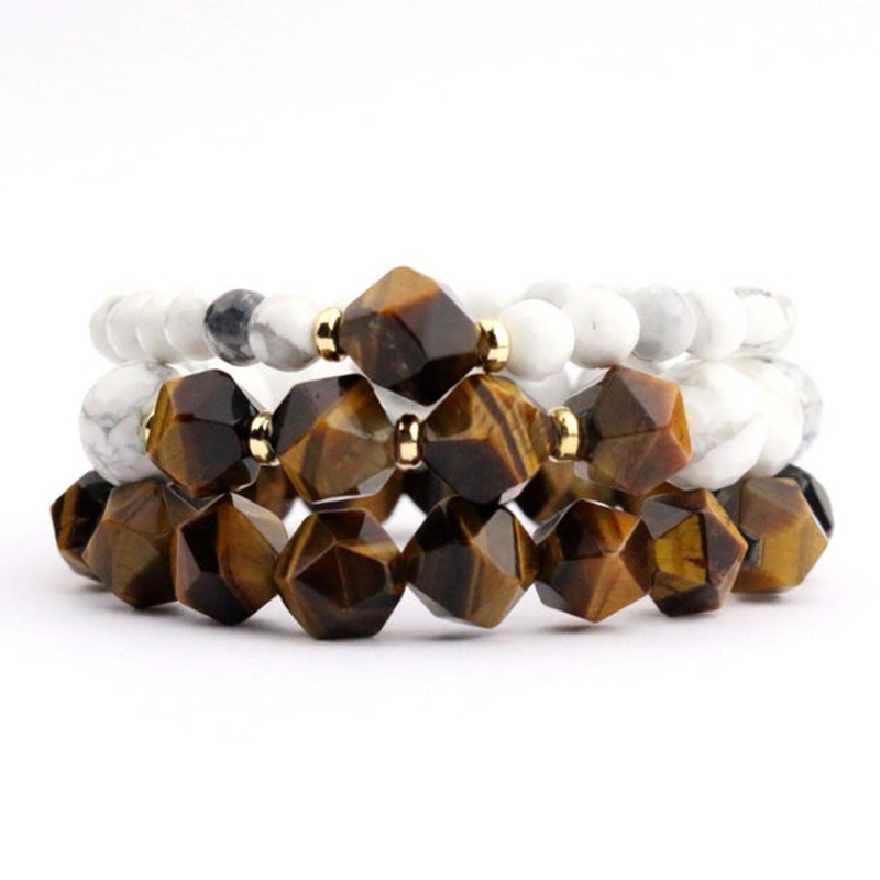 

Set Of 3 Bracelets Star Cut Tiger Eye Beaded Bracelet Set For Men White Howlite Bracelet Mens Stacking Jewelry