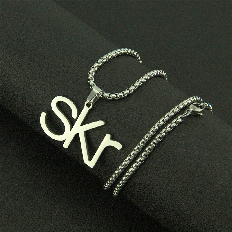 

Sparkling Star SKR Tag Pendant Necklace for Men Punk Stainless Steel Hip-Hop Chain 28inch