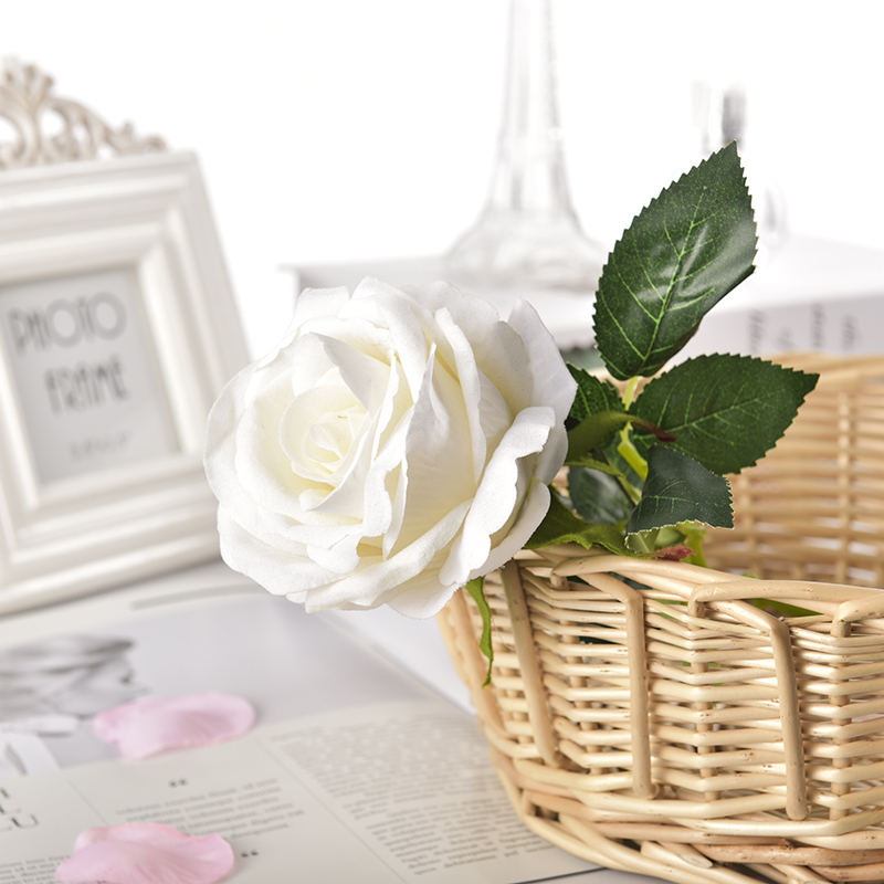 

1pc rose flower bouquet for wedding table accessory Artificial flower Silk Simulation bud home decoration, White