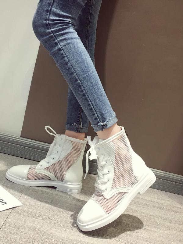 

Short Boots Sandals Female Ins Tide 2020 New Net Boots Wild Rome Summer Sandals Breathable Thick With Hollow Shoes, White