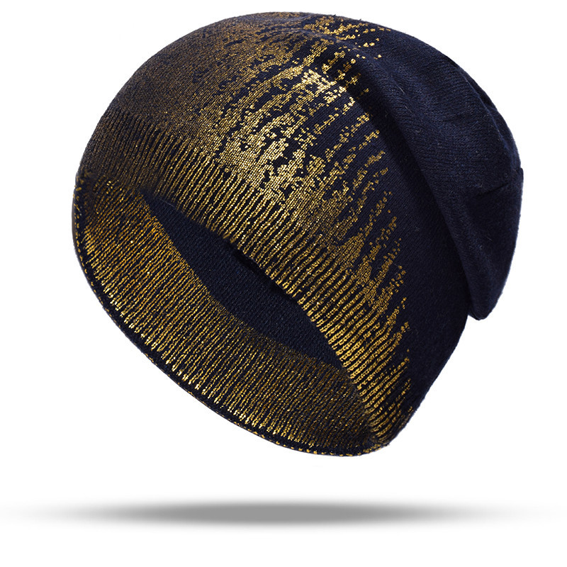 

Women's Bronzing Beanies Hat Winter Cashmere Knitted Beanie for Women Ladies Metallic Color Slouchy Beanies Dropshipping, Black