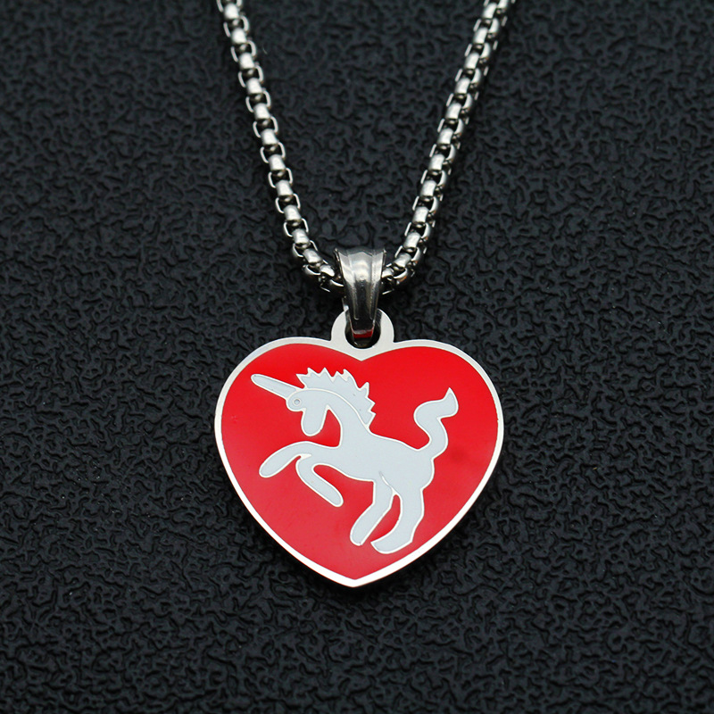 

heart necklace women Red heart angel pendant stainless steel necklace triangle simple ladies chains jewelry on the neck