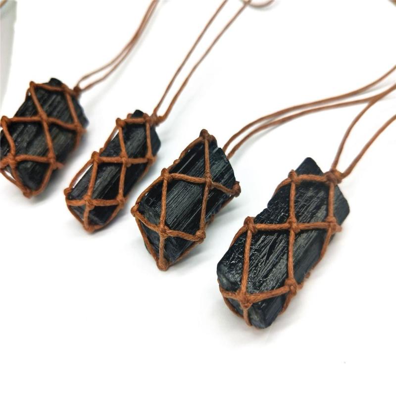 

2020 new Fashion Women Faux Tourmaline Stone Woven Rope Pendant Necklace Positive Energy Jewelry