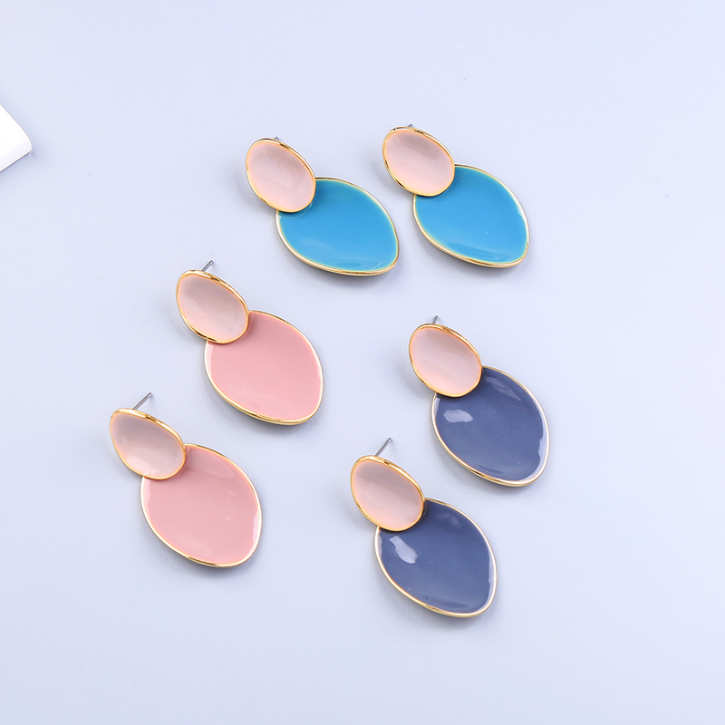 

BALANBIU Unique Pink&Blue&Purple Contrast Color Enamel Drop Earrings For Women Gifts Gold Color New Fashion Jewelry Accessories