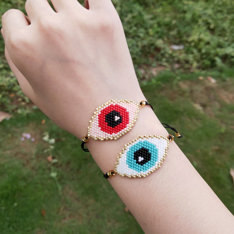 

FAIRYWOO Cute Eye Bracelets Boho Jewelry Miyuki Bead Handmade For Women Gifts Adjustable Chain Charm Bracelets Rope Drawstring