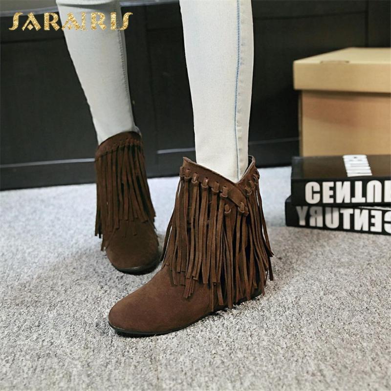 

Sarairis Fashion New Big Size 43 Concise Spring Shoes Woman Boots Female Fringe Increasing Heels Ankle Boots Ladies Footwear, Black