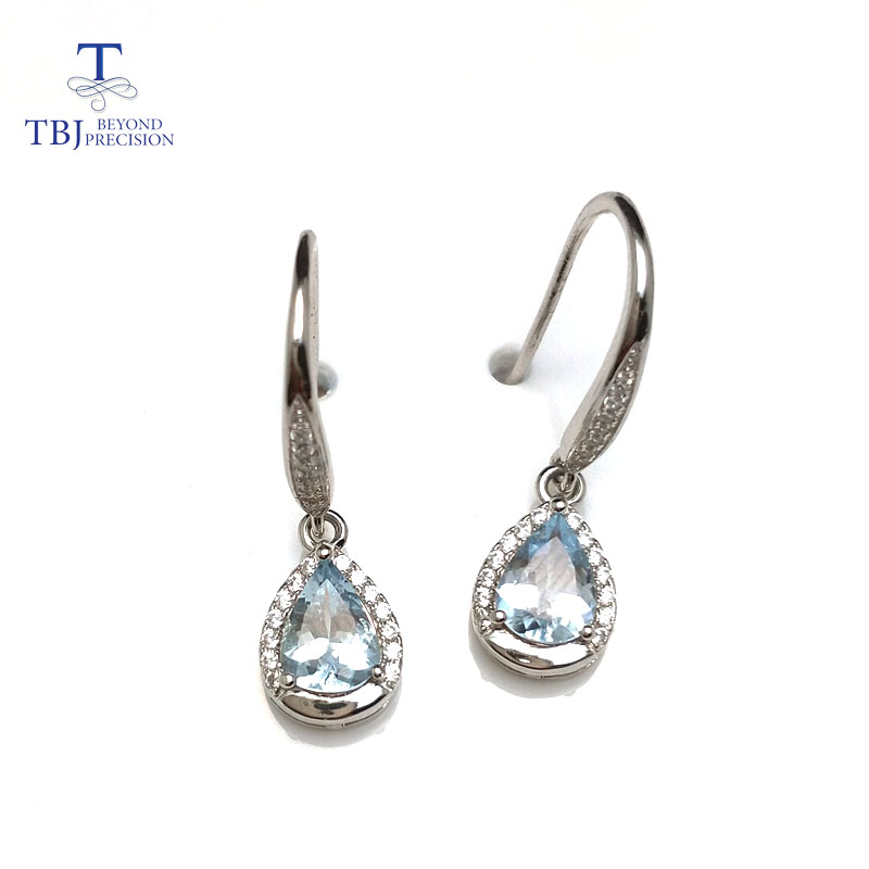 

TBJ,Water drop earring in 925 sterling silver with 100% natural aquamarine gemstone,nice simple earring for women with gift box