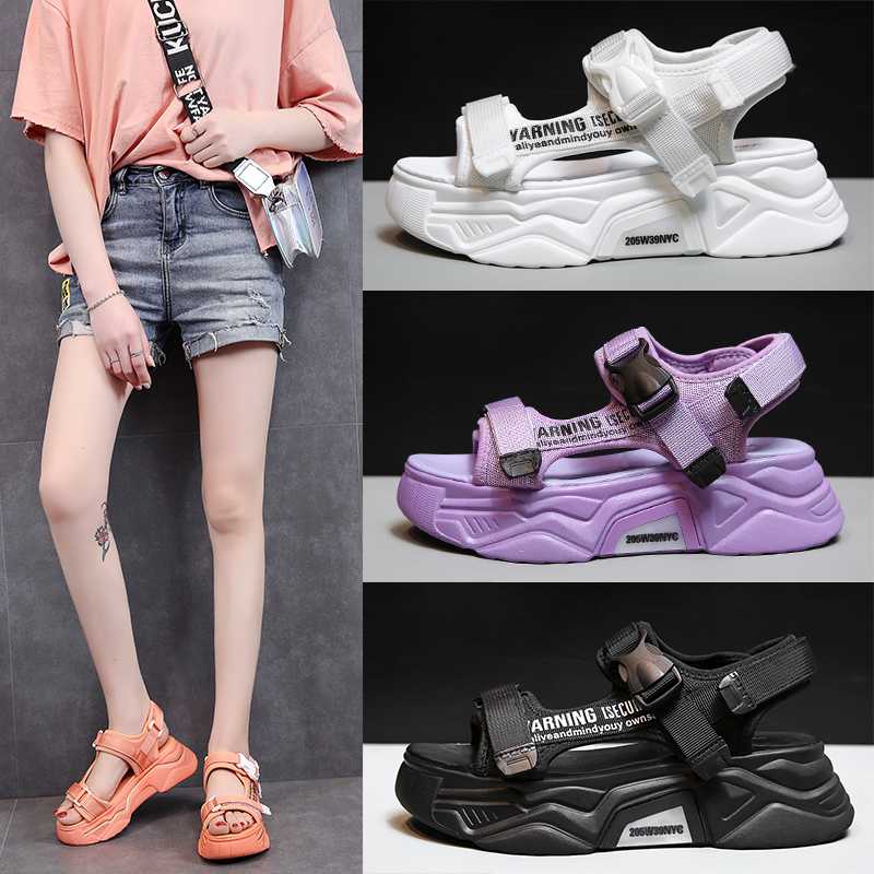 

2020 Sandals Women Summer Students Fashion Thick Bottomed Causal Beach Breathable High Heel Flat Bottom Women Sandals, Black
