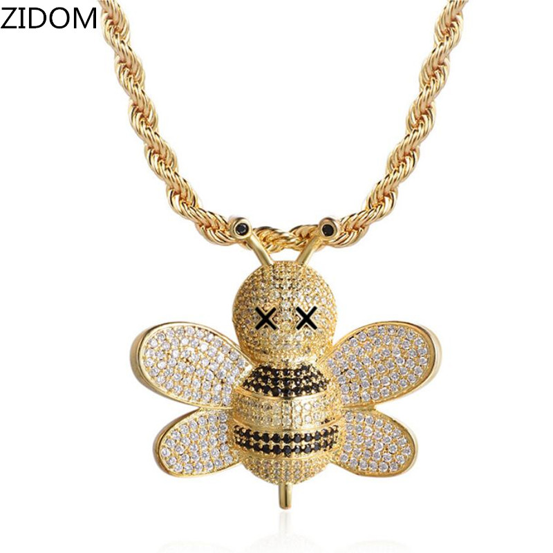 

Men/Women Hip hop iced out bling bee Pendant Necklaces micro pave Zircon fashion Hiphop necklace jewelry fashion gifts