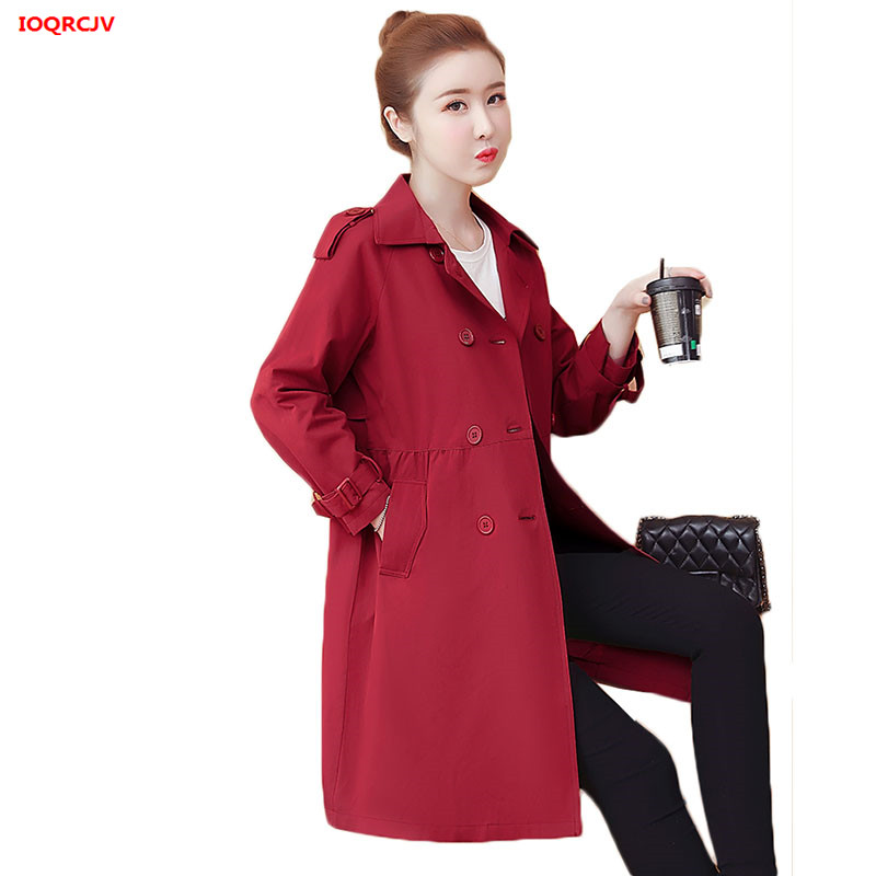 

Large Size Trench Coat Women Spring Autumn Solid Color Long Sleeve Windbreaker Female Plus Size Medium length Trench Coat W1818, Black