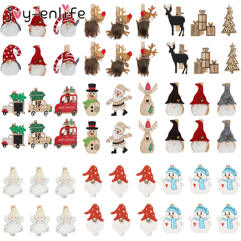 

3/6pcs Christmas Wooden Clips New Year Decoration Santa Photo Wall Clip Xmas Ornaments Christmas Decorations for Home Kids Gifts