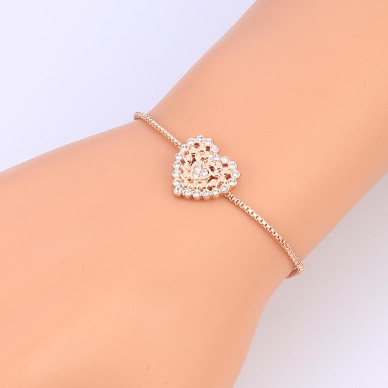 

Romantic Small Heart Charm Bracelets For Women High Quality Zircon Rose Gold Color Adjustable Fashion Jewelry Wedding Party Gift