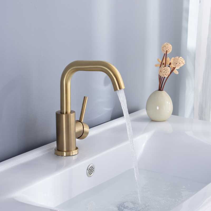 

Bathroom Faucet Brushed Gold Bathroom Basin Faucet Cold And Hot Sink Mixer Sink Tap Single Handle Deck Mounted Water Tap