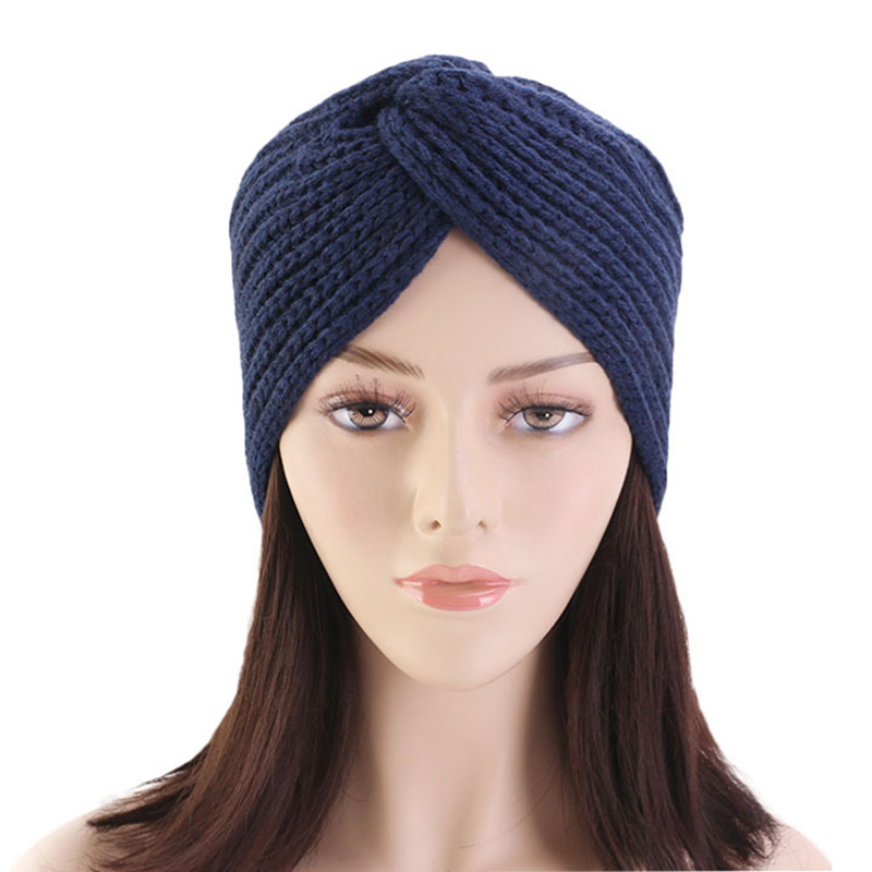 

Women Turban Knot Headwrap Winter Woolen Turban Hat Cross Twisted Cap National Costume Hat d88, White