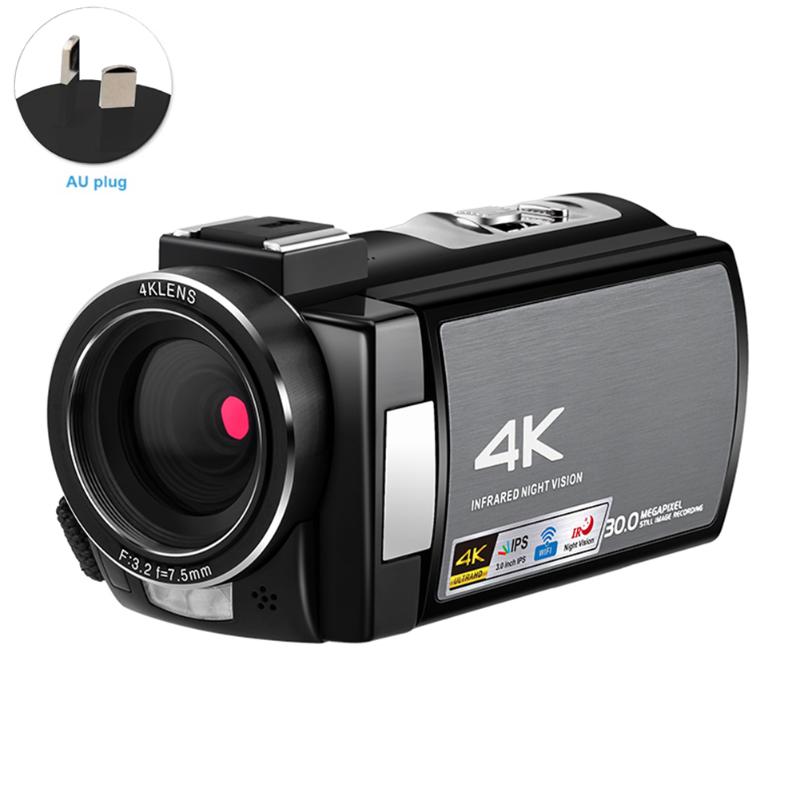 

Portable External Hood Touch Screen IR Night Vision Remote Control Professional 4K Camcorder CMOS Sensor Anti Shake Video Camera, As pic