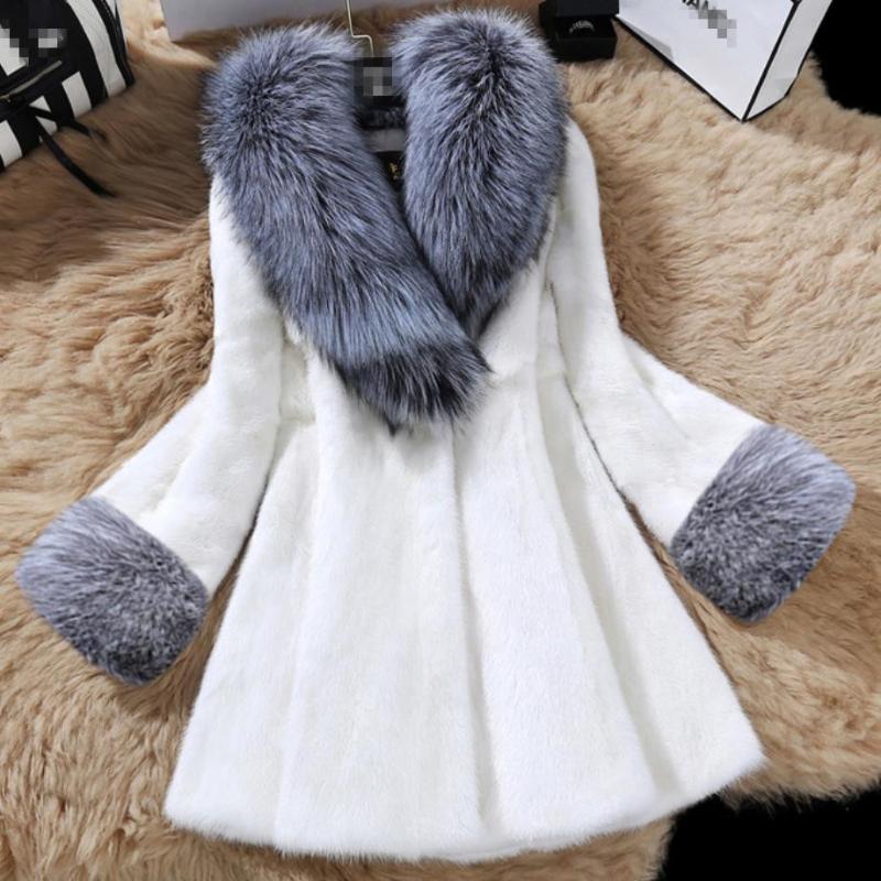 

plus size 5XL! Luxury FAUX Coat With Large Fur Collar Women Winter Coat Winterjas Dames Fur Gilet Jackets, White