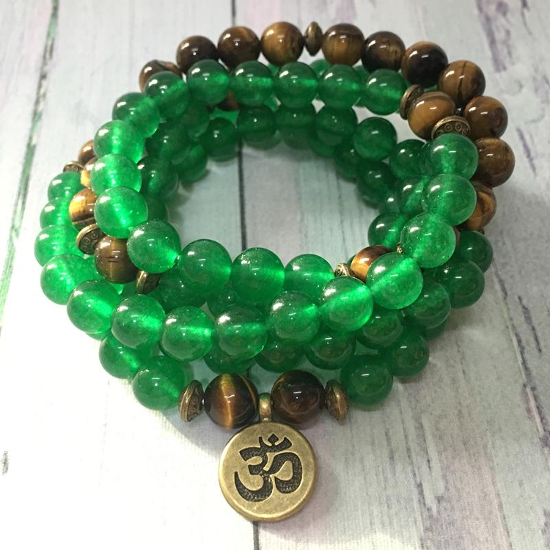 

MG0429 Natural Green J ade Tiger Eye Bracelet High Quality Women`s 108 Mala Yoga Jewelry Deepening Our Spiritual Practice