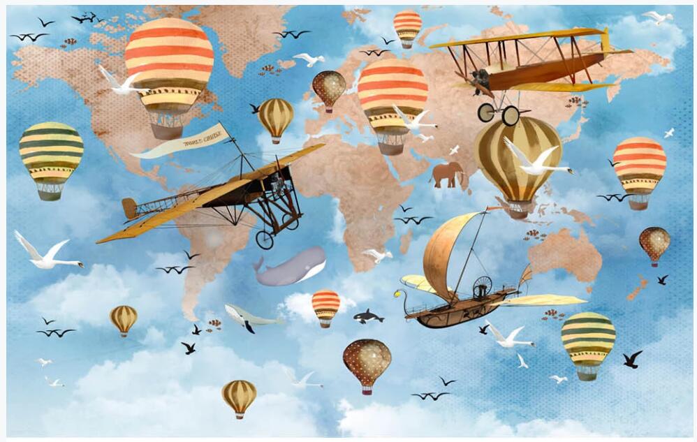 

3d photo wallpaper custom mural on the wall Around the world spaceship balloon kids room home decor wallpaper in the living room, Non-woven wallpaper