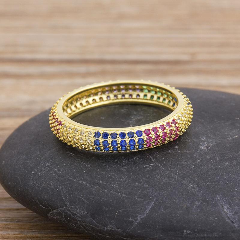 

Fashion Gold Color Hot Sale Rainbow Cubic Zirconia Engagement Ring For Women High Quality Rhinestone Charm Rings Wedding Jewelry
