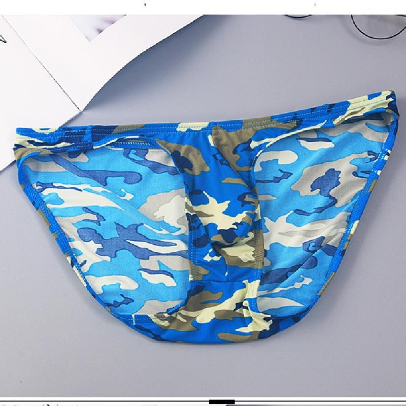

Men' Camouflage Pattern Comfortable Traceless Breathable Briefs U Convex Pouch Excitation Salient Sexy Absorbent Underclothing, Blue
