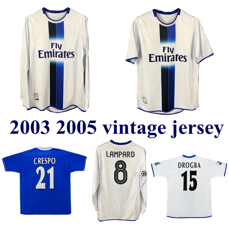 

2003 2005 LAMPARD GUDJOHNSEN VERON Mutu Drogba Crespo Hasselbaink Zola retro soccer jersey 03 05 TERRY ROBBEN classic vintage football shirt, Away epl jersey