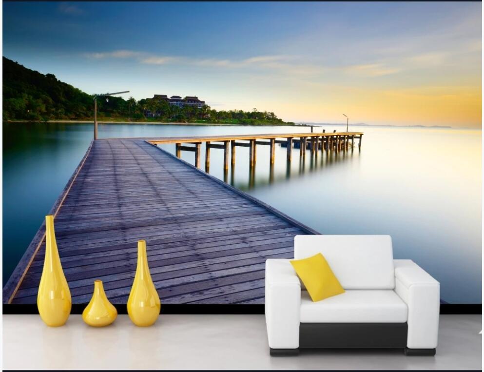 

3d wallpaper custom photo mural on the wall Seaside lake with wooden bridge scenery home decor living room wallpaper for walls 3 d, Non-woven wallpaper
