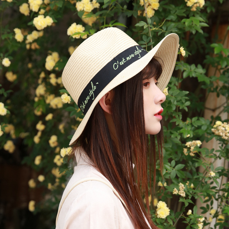 

Fashion Wide Brim Straw hats for Man Women Jazz Holiday Beach Summer Sun Hat Unisex Linen Trilby Cap Sombreros Hombre Ver, White