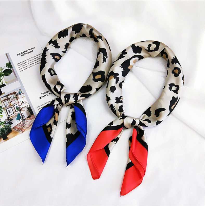

70x70 Leopard Print Silk Scarf Women Scarf Squares Multifunctional Head Multicolor Stripe Print Kerchief Neck Shawl Wrap