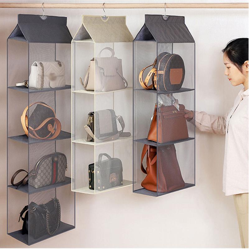 

Multi Layers Transparent Hanging Handbag Wardrobe Closet Dust-Proof Storage Case Wallet Big Tote Bag Clothes Organizer, A2