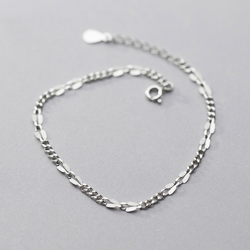 

S925 Sterling Silver Color Korean Fashion Simple Flat Chain Bracelet 18.5CM For Women Daughter Girls Jewelry