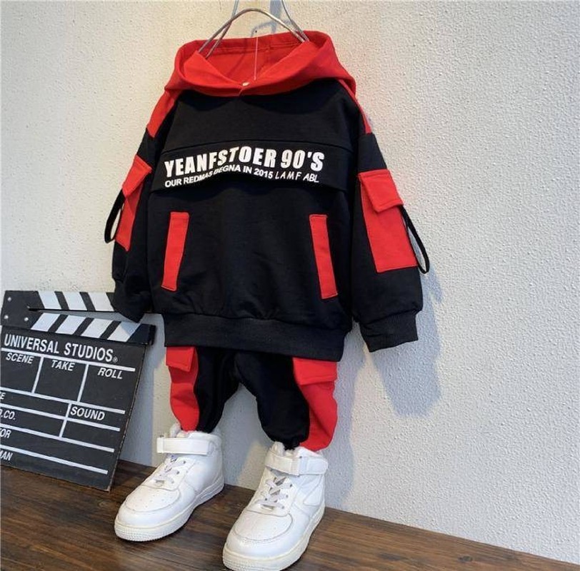 

Fashionable baby boy clothing suit letter sweater + pants 2PCS 2020 newborn boy spring and autumn sports two-piece suit 2-8 year, Red