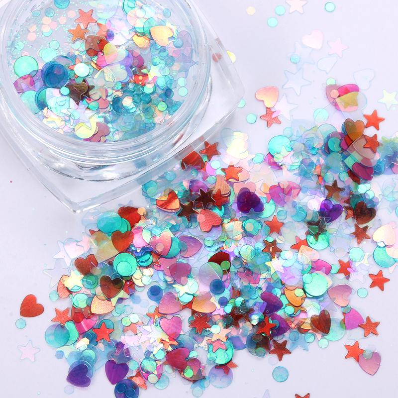 

1 Box AB Holographic Nail Art Glitter Sequins Mix Hexagon Round Nail Flake Colorful Star Manicure Decoration Paillette Glitters