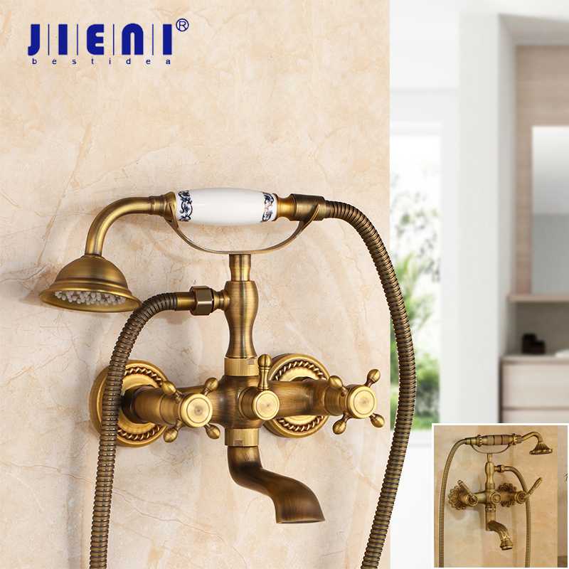 

JIENI Telephone Shape Antique Bass Wall Mounted Bathroom Bathtub Shower Mixer Tap 2 Functions Hand Shower Set Faucet