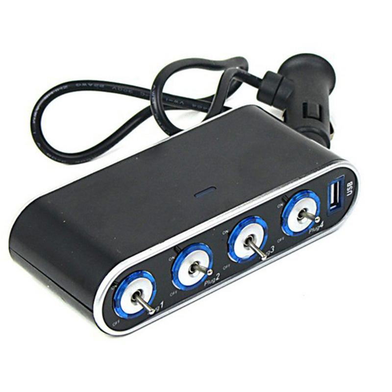 

Multi Socket 4 Port In 1 Unit ABS 12V 24N USB Car Accessories For Phone Replacement Portable Splitter Cigarette Lighter