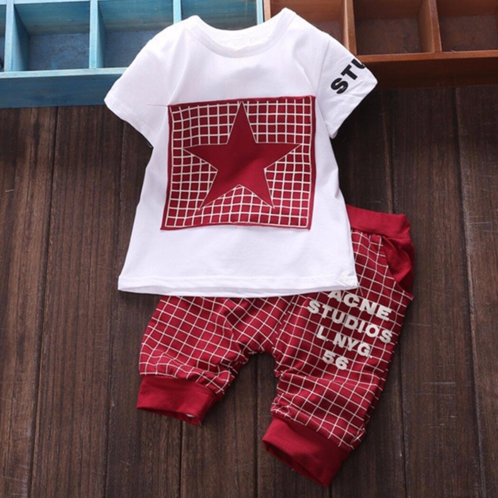 

Baby boy clothes 2019 Brand summer kids clothes sets t-shirt+pants suit clothing set Star Printed Clothes newborn sport suits, Blue