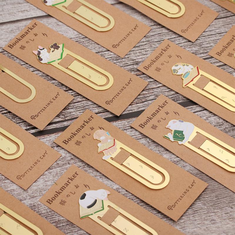 1PC Cute Cats Reading Book Gold-plated Metal Cartoon Animal Bookmark Stationery Gift Book Folder Office School Supplies-image-583233993
