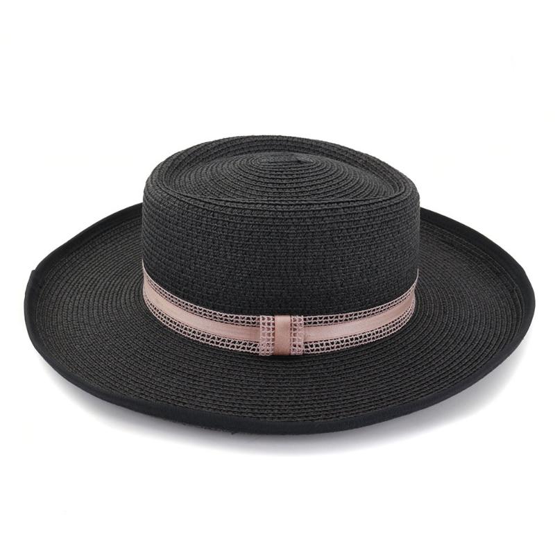 

New Crimping Straw Hat Satin Ribbon for Summer Women Sun Hats Flat Top Caps for Lady Shade Travel Beach Caps, White