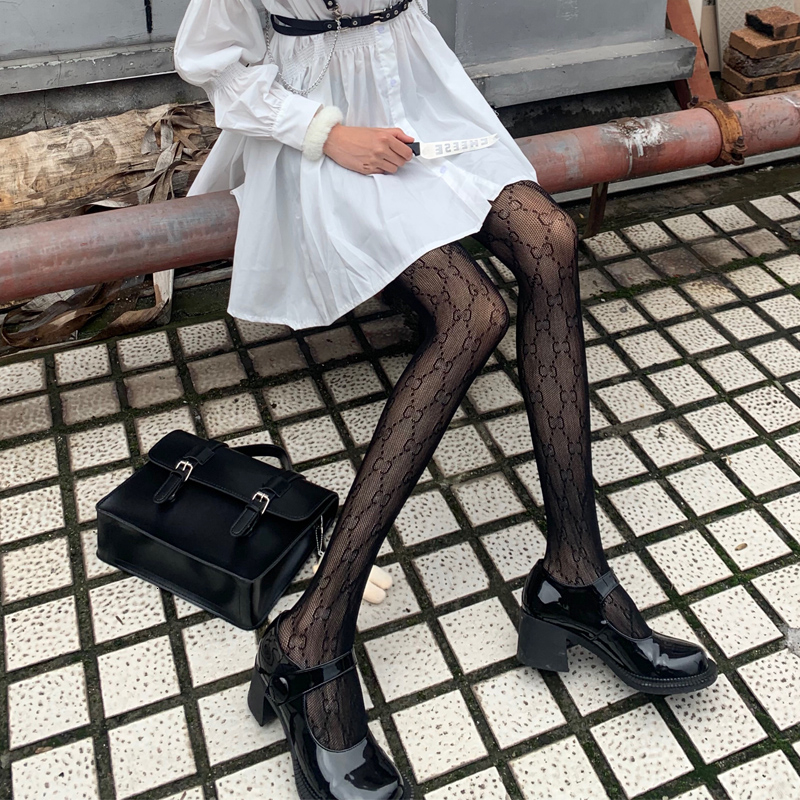 

pantyhose online popular sexy hollow-out leg-beautifying Black stockings G letter socks