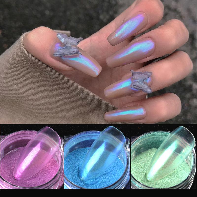 

0.5g/Box Nail Glitter Powders Auroras Effect Chameleon Mirror Nail Art Chrome Dip Dust Mermaid Pearl Pigments Decoration BE1786