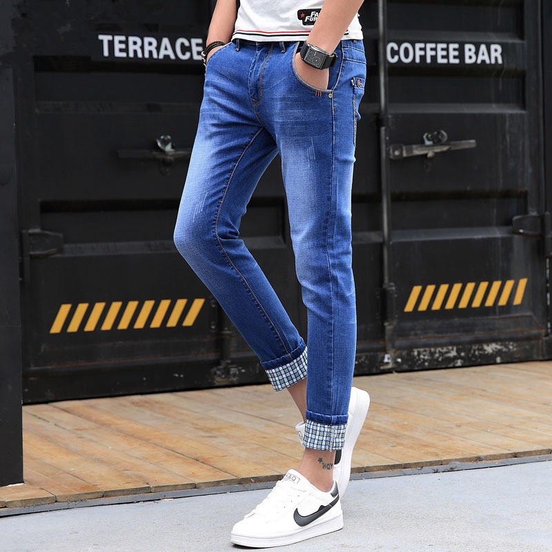 

2020 Summer&Autumn New Men Solid Stretch Jeans Youthful Vitality Denim Pants Male Brand Blue Trousers