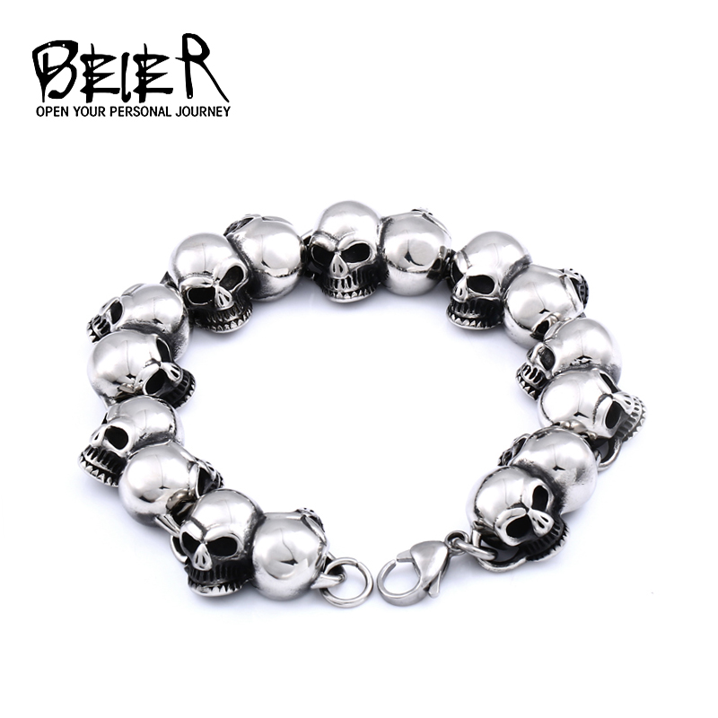 

BEIER New one Stainless Steel New Arrival High Quality Punk Skull Bracelet Personality Fashion Jewelry for man women BC8-002